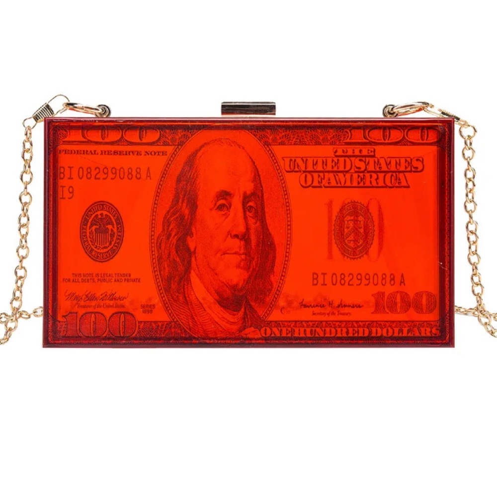 Red Trendy Over The Shoulder Clutch $100 USD Currency 💰Gold Hardware Crossbody